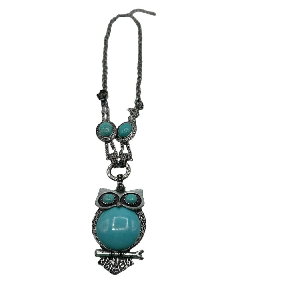Womens Owl Necklace Jewelry 13" Choker Turquoise Cowgirl Costume Fashion